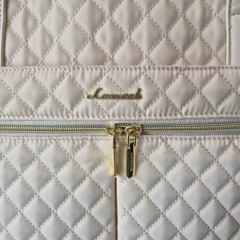 Lovevook Lap Top Bag,Women Quilted Tote Bag Ivory, 15.6